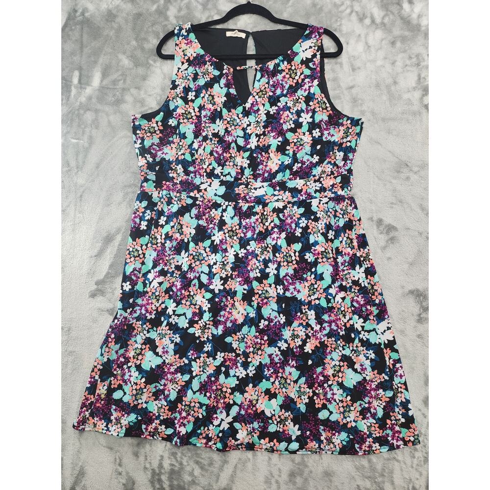 Maurices Dress Womens XXL Multicolor Floral Neck Cutout‎ Sleeveless Lined Preppy